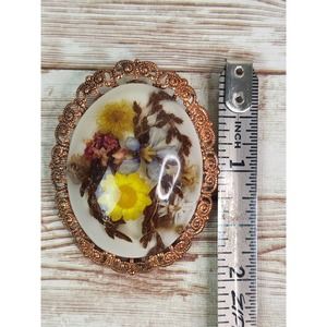 Vintage Western Germany 2" Copper Tone Resin Floral Brooch Pin